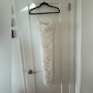 House of CB Elegant long White Ruched Dress size small
